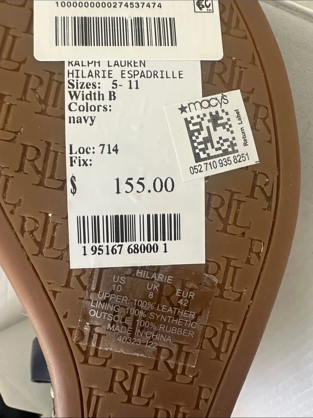 BRAND NEW! Ralph Lauren Navy Leather Espadrille Wedge Sandals